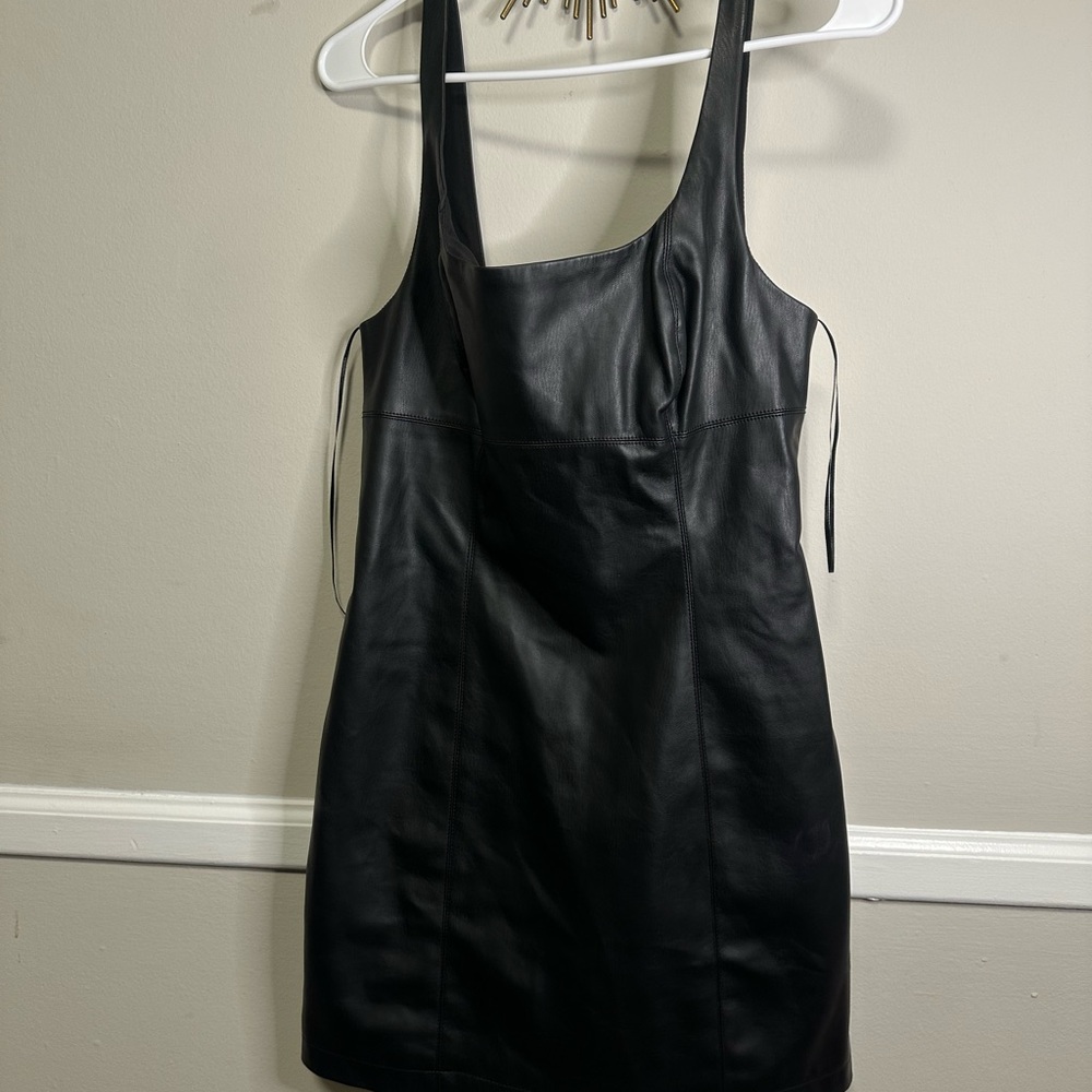 Anthropologie Black Maeve Faux Leather Dress